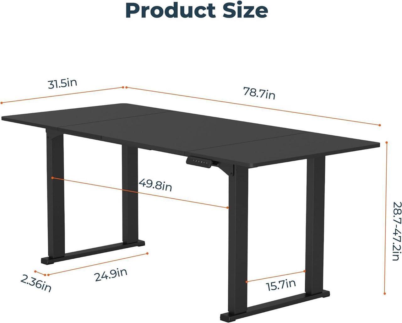 Alt view image 3 of 7 - 4 Legs Standing Desk, Large 79x31 Inches Electric Adjustable Height Desk with Splice Board, Stand Up Desk Home Office Computer Workstation, Black