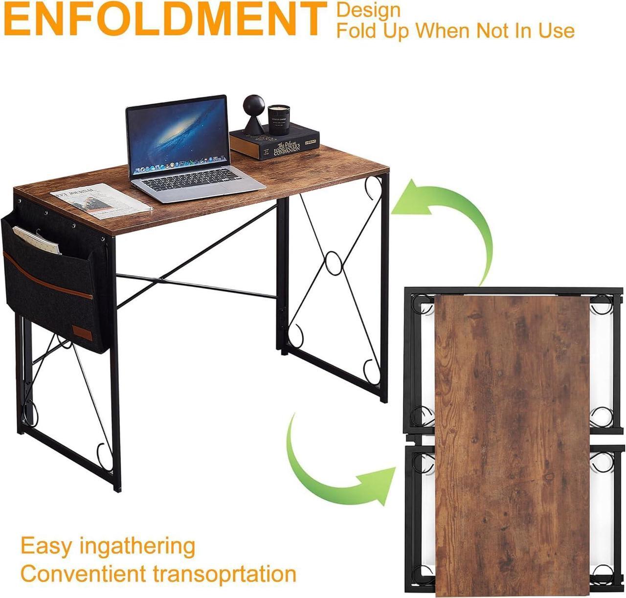 Alt view image 5 of 7 - VECELO Folding Desk with Storage Bag 39 Inch Writing Desk Home Office Sturdy Steel Laptop Table for Home Office Work Rustic Brown