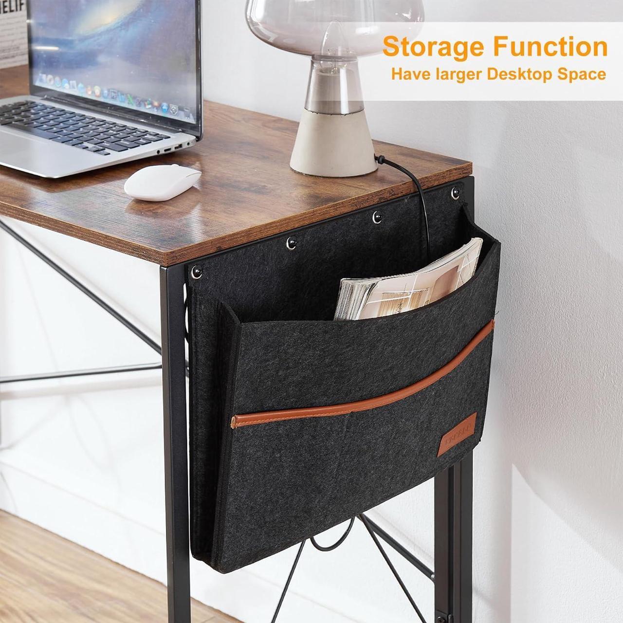 Alt view image 6 of 7 - VECELO Folding Desk with Storage Bag 39 Inch Writing Desk Home Office Sturdy Steel Laptop Table for Home Office Work Rustic Brown