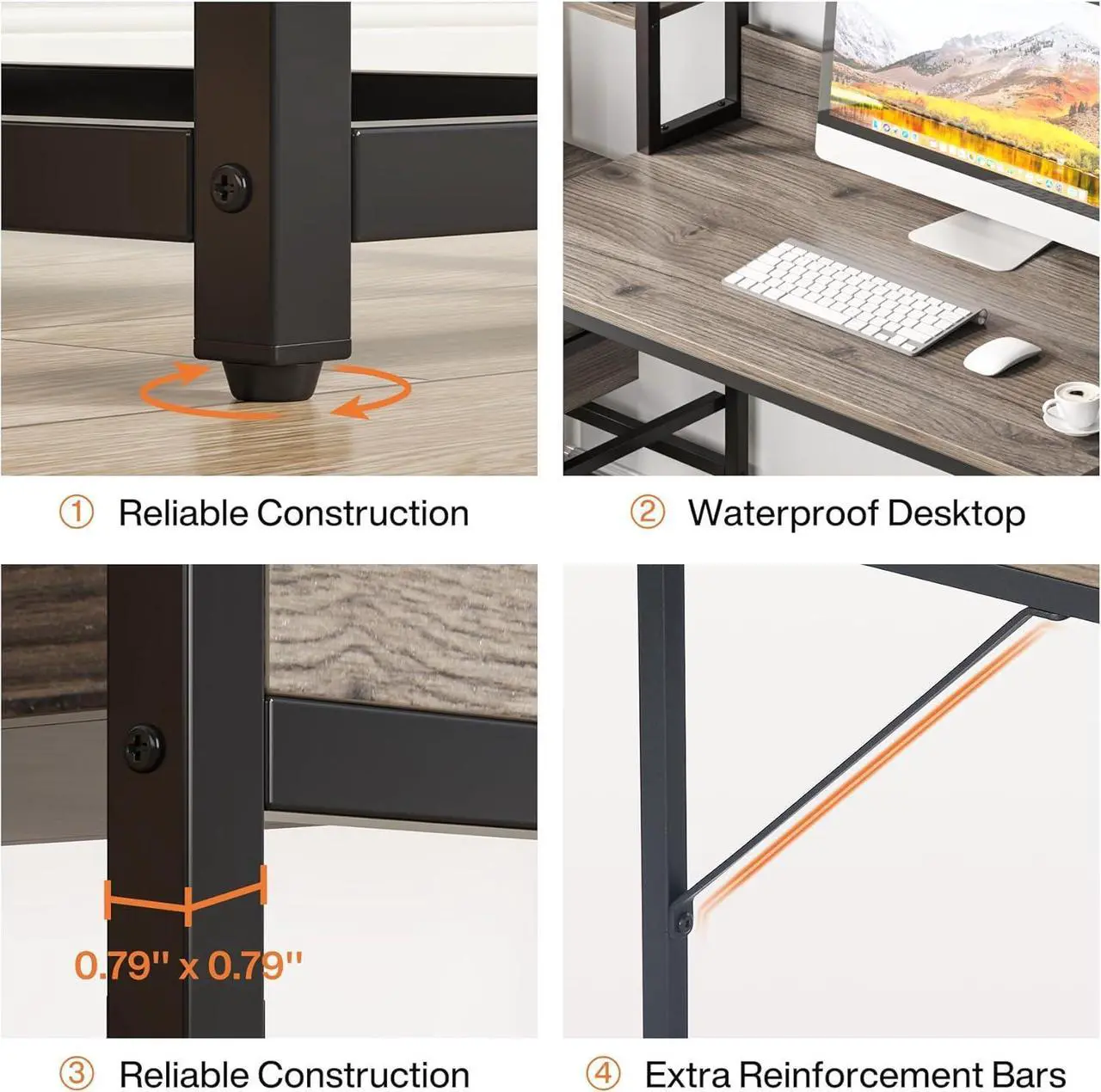 Alt view image 6 of 7 - Tribesigns 55 Inch Computer Desk with 2 Drawers and Storage Shelves, Rustic Office Desk with Hutch, Study Writing Gaming Table Laptop Workstation for Home Office(Grey)