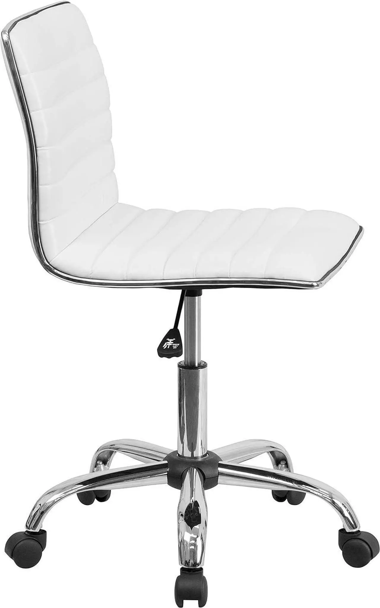 Alt view image 6 of 7 - Flash Furniture Alan Low-Back Ribbed Upholstered Vinyl Swivel Desk Chair with Padded Seat, Modern Adjustable Height Padded Office Chair, White