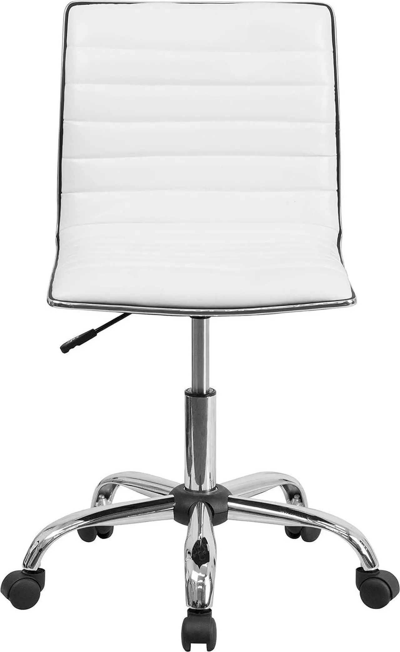 Alt view image 7 of 7 - Flash Furniture Alan Low-Back Ribbed Upholstered Vinyl Swivel Desk Chair with Padded Seat, Modern Adjustable Height Padded Office Chair, White