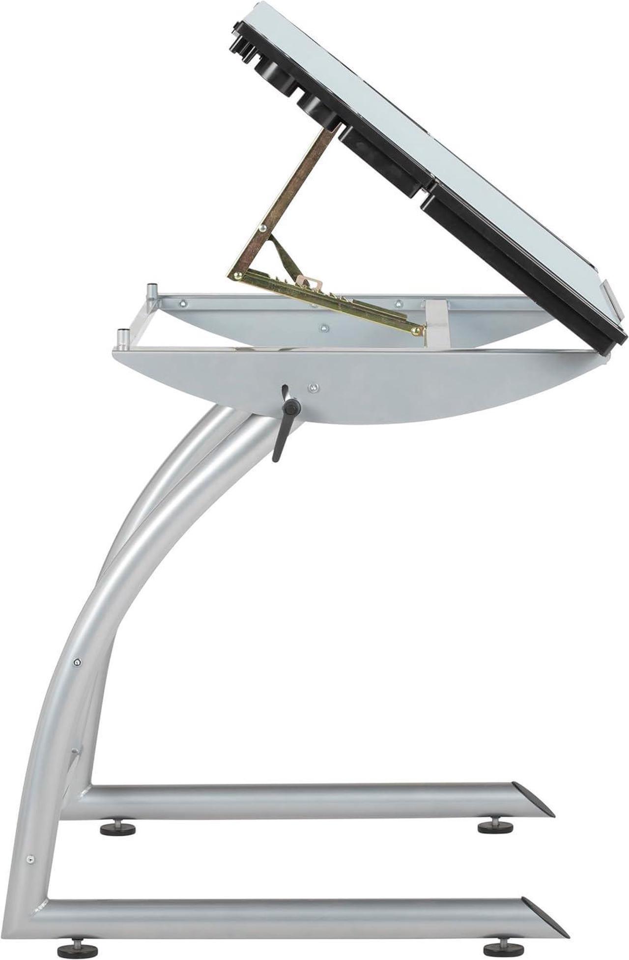 Alt view image 5 of 7 - SD Studio Designs Triflex Drawing Table, Sit to Stand Up Adjustable Office Home Computer Desk, 35.25" W X 23.5" D, Silver/Blue Glass