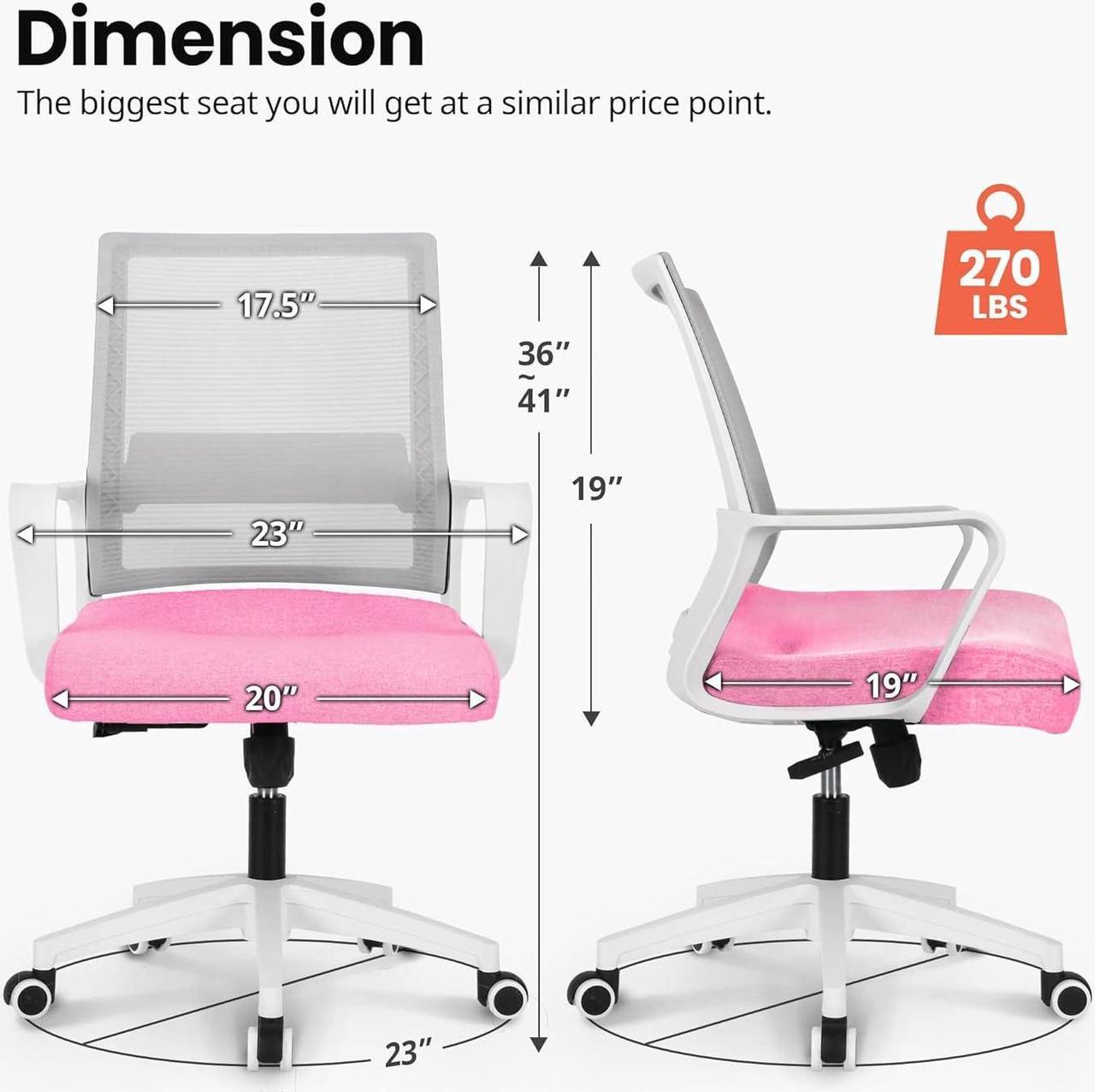 Alt view image 3 of 7 - NEO CHAIR Office Desk Chair Ergonomic Mid Back Mesh with Lumbar Support Comfy Cushion Swivel Adjustable Height Gaming Chairs for Home Office (Pink)