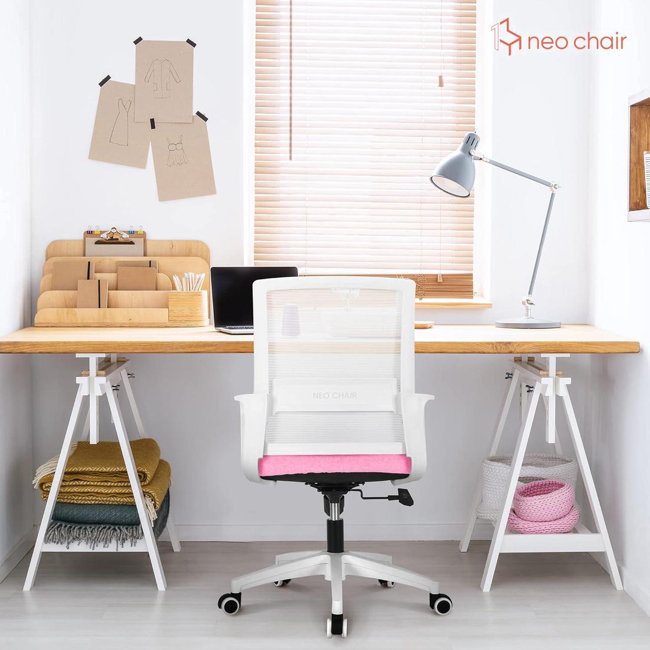 Alt view image 7 of 7 - NEO CHAIR Office Desk Chair Ergonomic Mid Back Mesh with Lumbar Support Comfy Cushion Swivel Adjustable Height Gaming Chairs for Home Office (Pink)