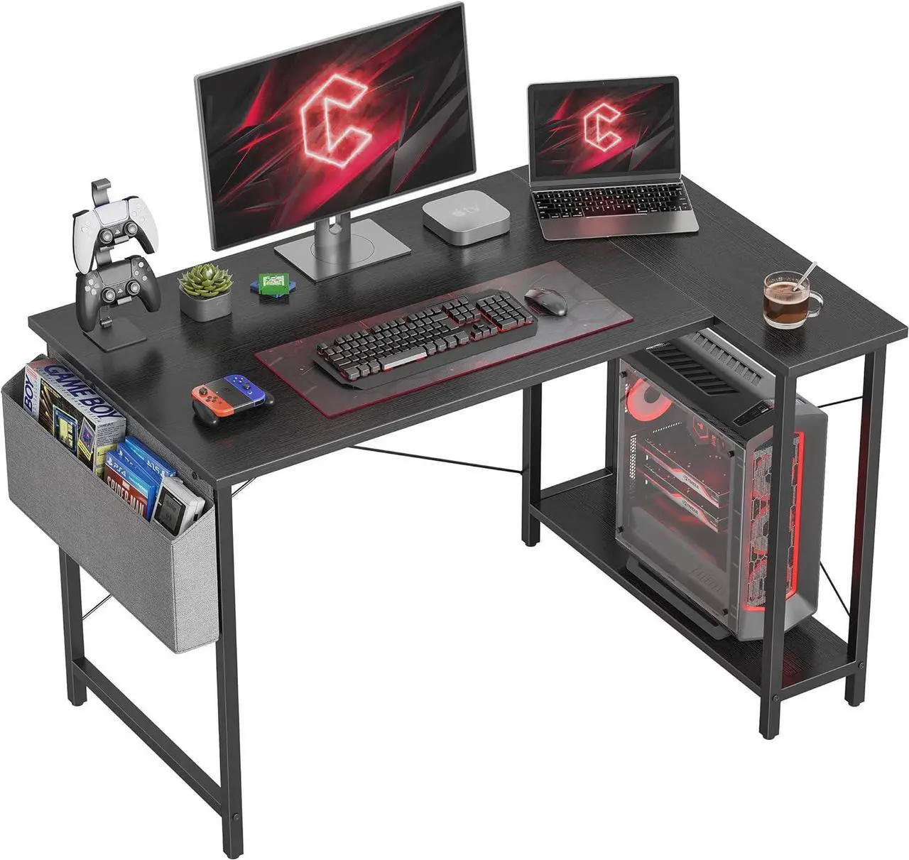 Main image of L Shaped Desk, 40" Small Reversible Corner Computer Desk with Storage Shelves, Home Office Desk Study Writing Table, Black