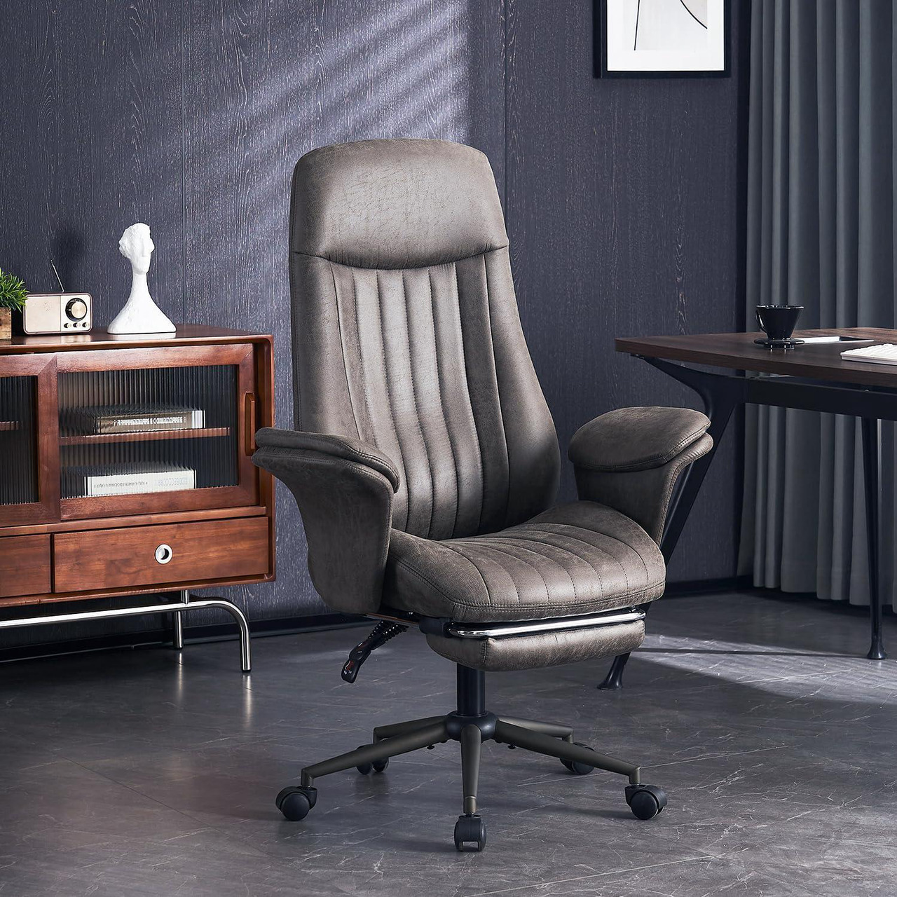 Tall Home Office Desk Chair with Ottoman, High Back Ergonomic Office ...
