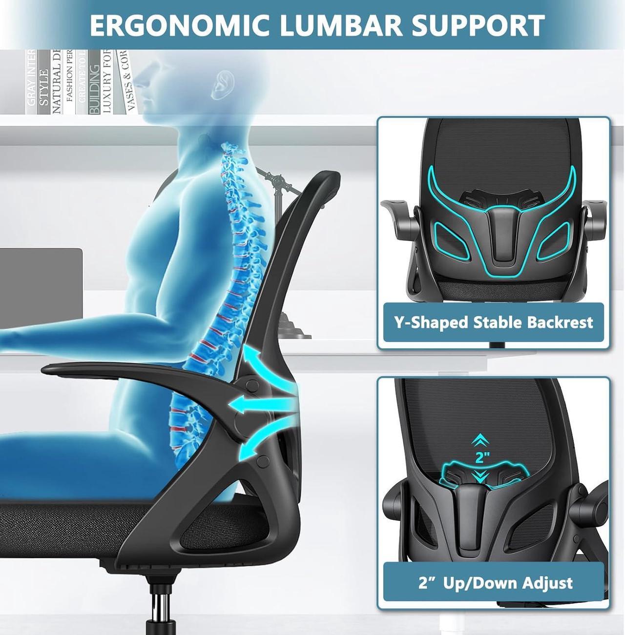 Alt view image 3 of 7 - Tall Drafting Chair with Footrest Ring for Home and Work, Ergonomic Home Desk Office Chair with Flip up Arms and Lumbar Support, Tall Extended Height Executive Home Desk Office Chair(Black)
