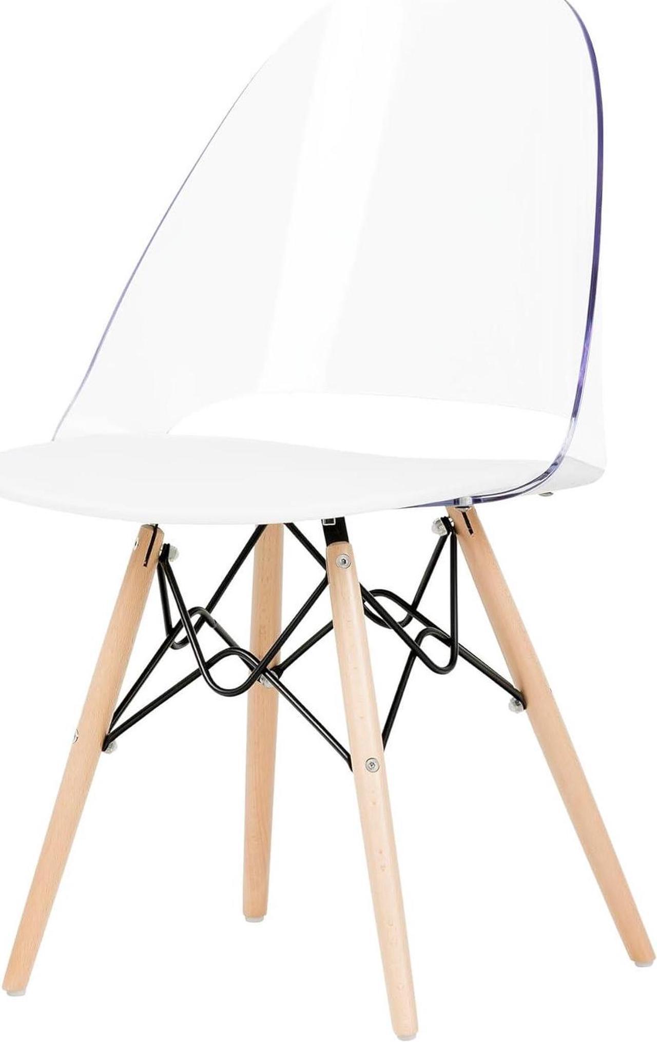 Main image of South Shore Annexe Mid-Century Modern Eiffel Office Chair, Wooden Legs, Clear and White 19.5D x 16.25W x 32.5H in