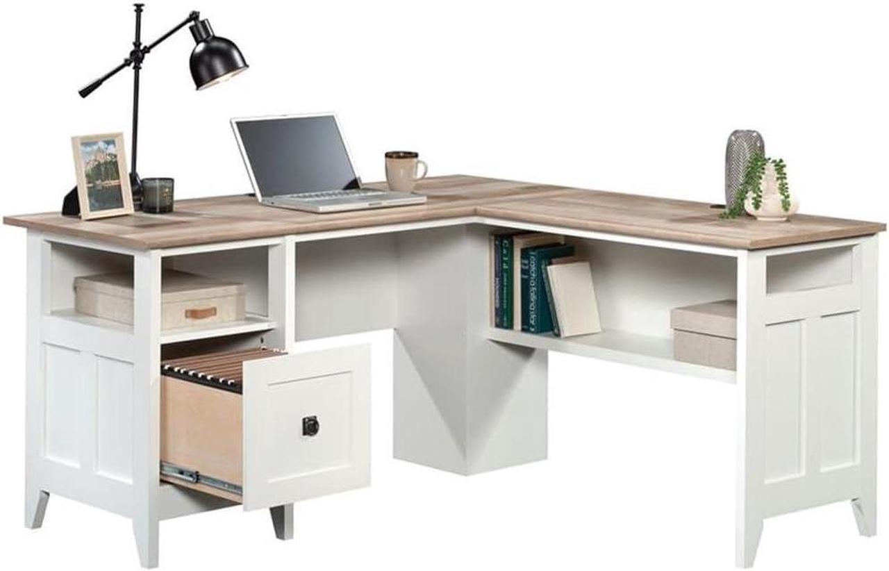 Alt view image 5 of 7 - Sauder August Hill L-Shaped Home Office Desk in Soft White, Soft White finish
