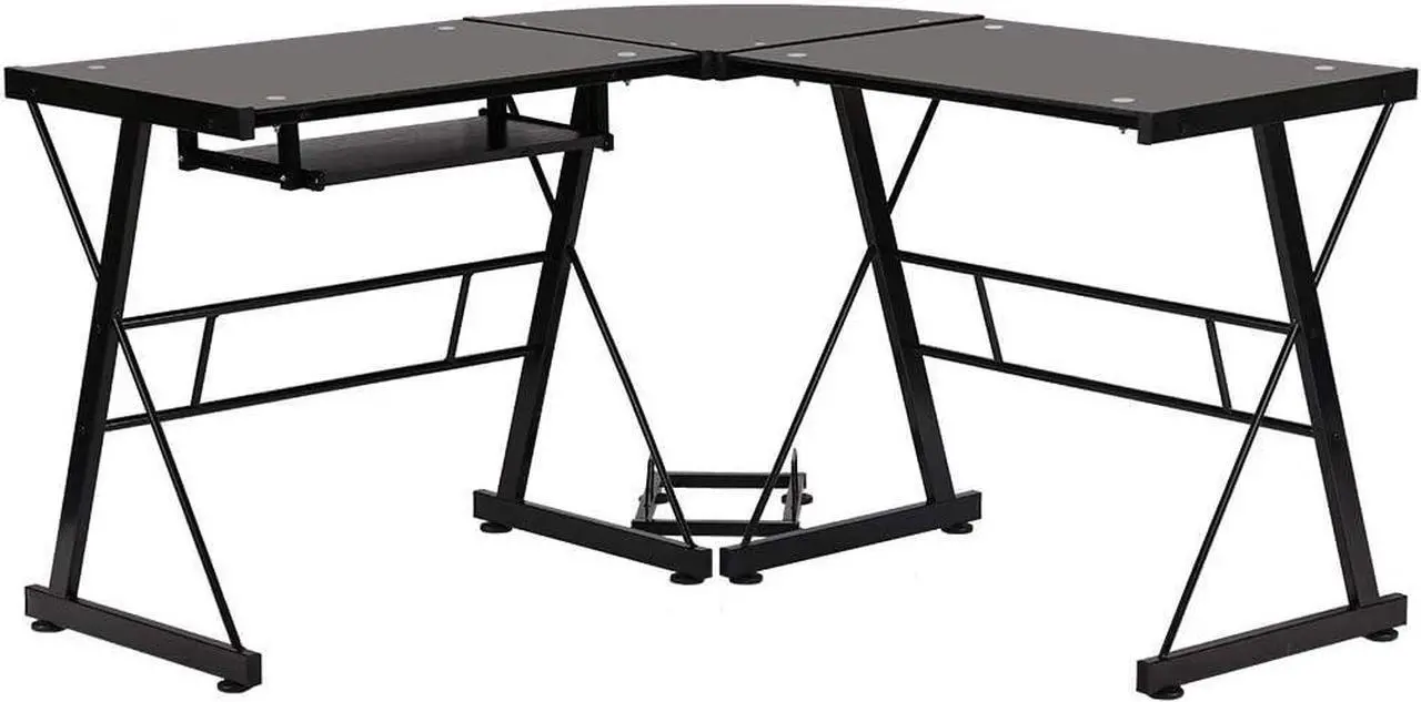 Main image of L Shaped Computer Desk,Gaming Desk Home Office Corner Desk Toughened Glass Writing Study PC Modern Executive Table with Keyboard CPU Stand for Kids Student Women Men