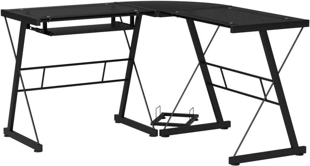 Alt view image 5 of 7 - L Shaped Computer Desk,Gaming Desk Home Office Corner Desk Toughened Glass Writing Study PC Modern Executive Table with Keyboard CPU Stand for Kids Student Women Men