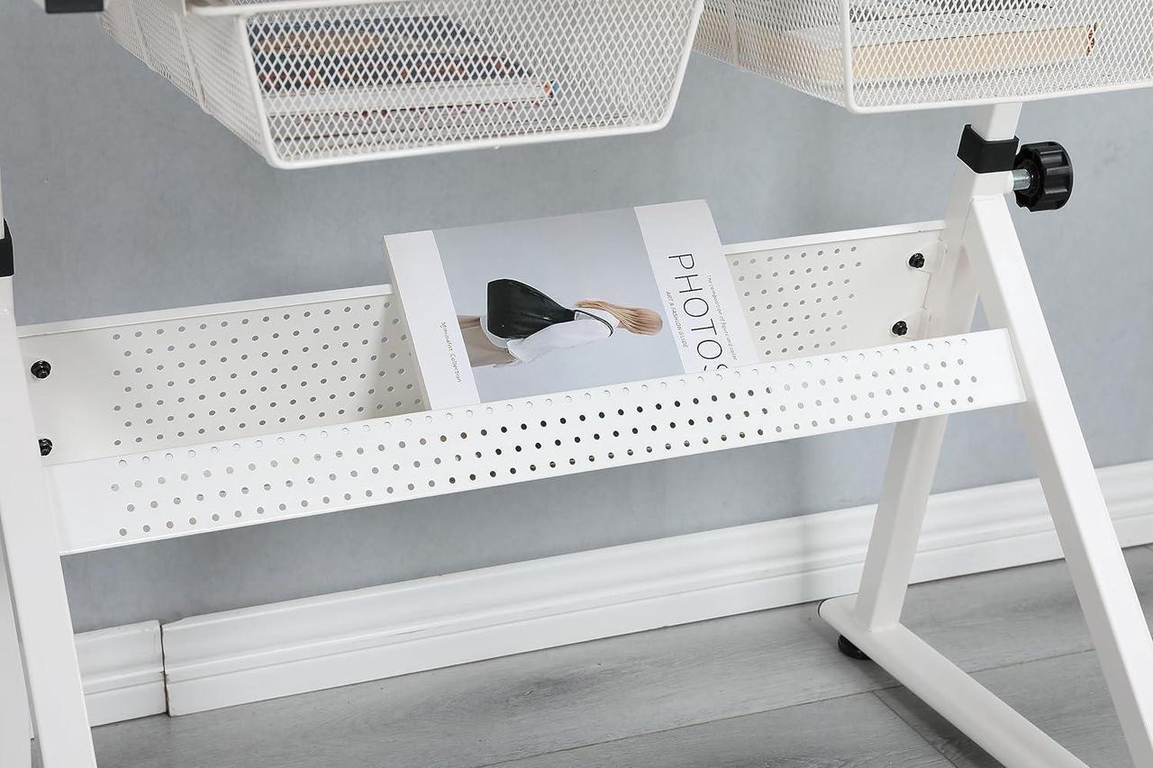Alt view image 5 of 7 - Glass Drafting Table Art Desk  Adjustable Professhional Artwork Drawing Drafting Table Desk, Glass-Topped Art Table for Craft Station Studio Home Office School w/Drawers/Chair (White)