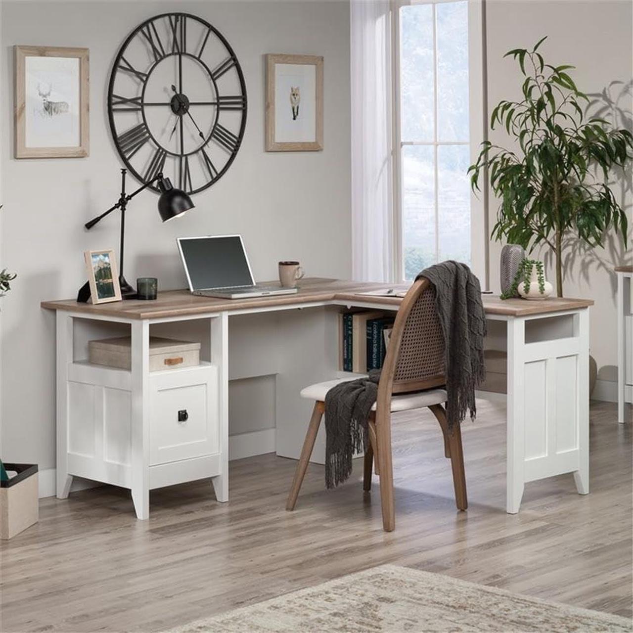 Alt view image 2 of 7 - Sauder August Hill L-Shaped Home Office Desk in Soft White, Soft White finish