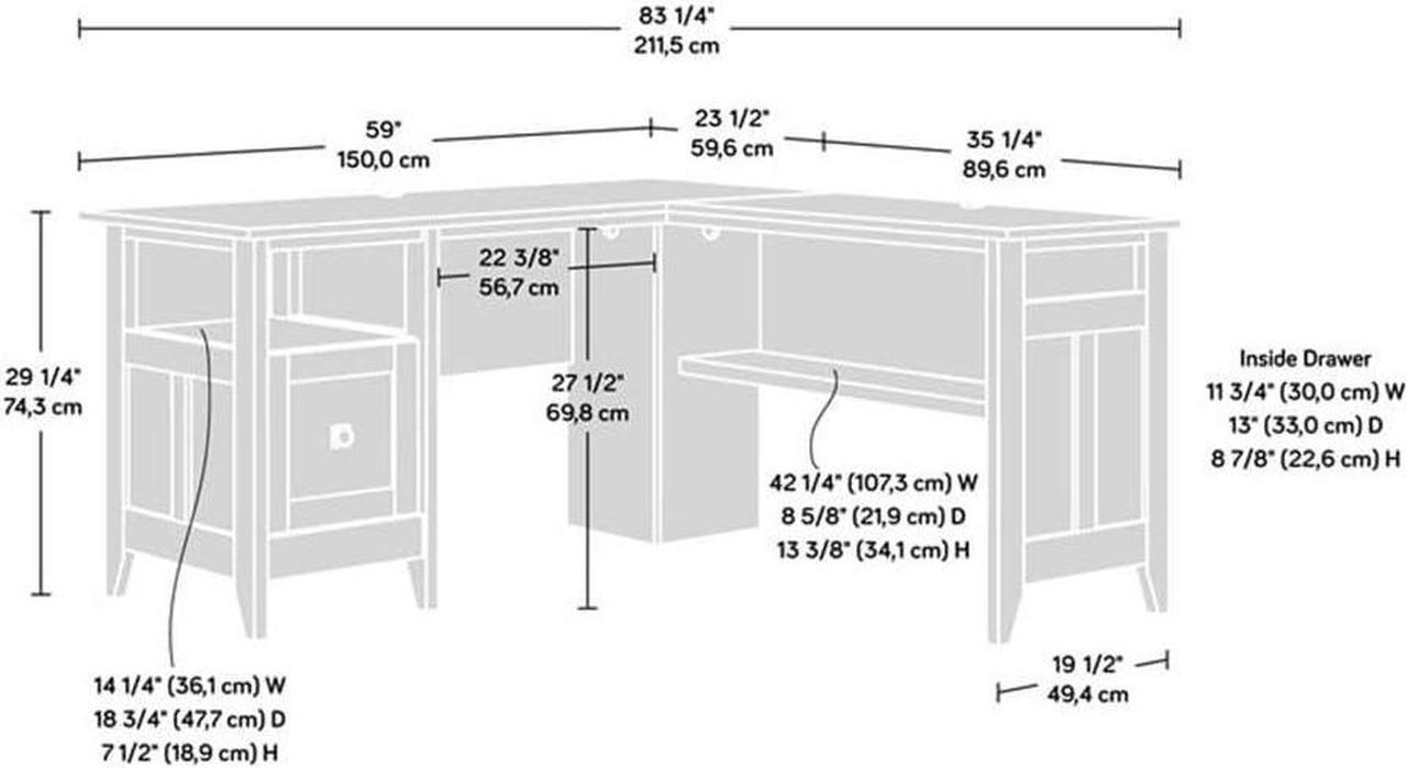 Alt view image 3 of 7 - Sauder August Hill L-Shaped Home Office Desk in Soft White, Soft White finish