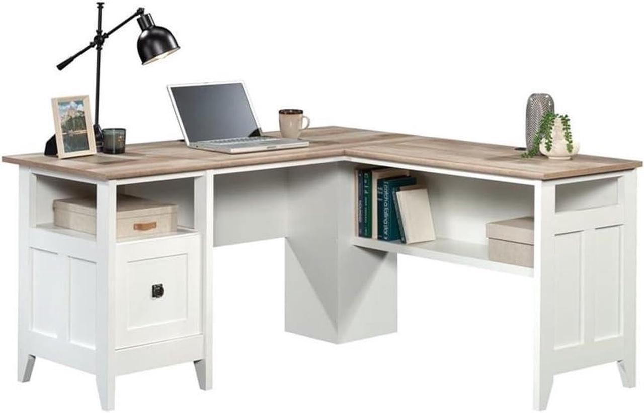 Alt view image 4 of 7 - Sauder August Hill L-Shaped Home Office Desk in Soft White, Soft White finish