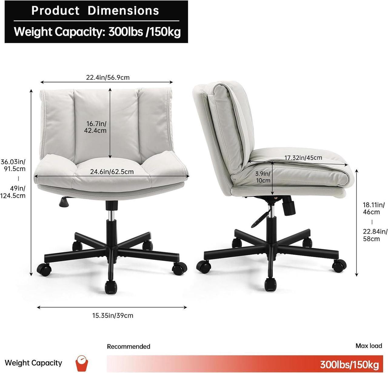 Alt view image 3 of 7 - LEAGOO Criss Cross Chair with Wheels, Comfy Armless Desk Chairs with Tech Fabric, Wide Seat Cross Legged Office Chair, Height Adjustable Swivel Computer Task Chairs for Home Office, Bedroom, Make up