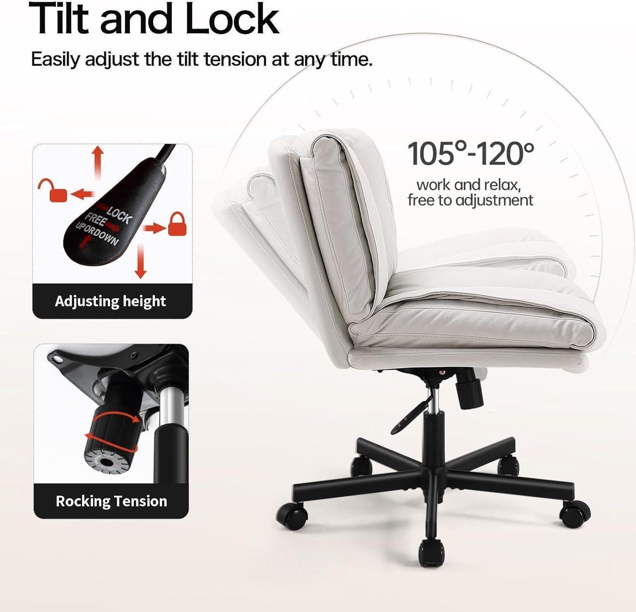Alt view image 6 of 7 - LEAGOO Criss Cross Chair with Wheels, Comfy Armless Desk Chairs with Tech Fabric, Wide Seat Cross Legged Office Chair, Height Adjustable Swivel Computer Task Chairs for Home Office, Bedroom, Make up