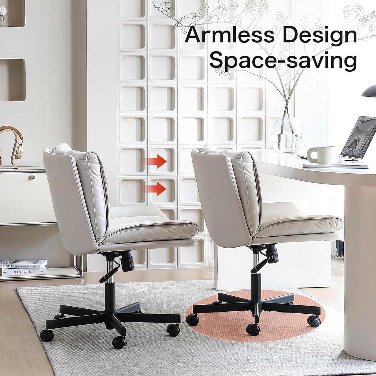 Alt view image 7 of 7 - LEAGOO Criss Cross Chair with Wheels, Comfy Armless Desk Chairs with Tech Fabric, Wide Seat Cross Legged Office Chair, Height Adjustable Swivel Computer Task Chairs for Home Office, Bedroom, Make up