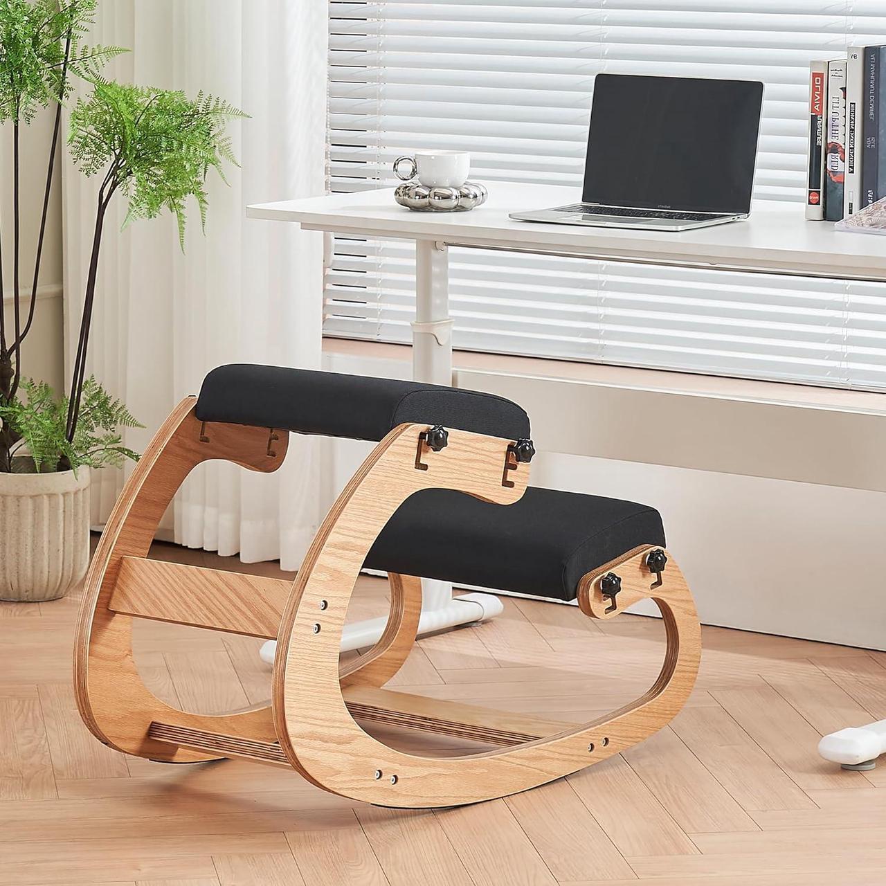 Main image of Ergonomic Kneeling Chair,Adjustable Rocking Knee Chair for Home Office,Wooden Office Chair for Back Pain Relief,Black