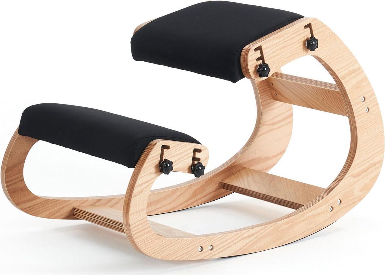 Alt view image 3 of 7 - Ergonomic Kneeling Chair,Adjustable Rocking Knee Chair for Home Office,Wooden Office Chair for Back Pain Relief,Black
