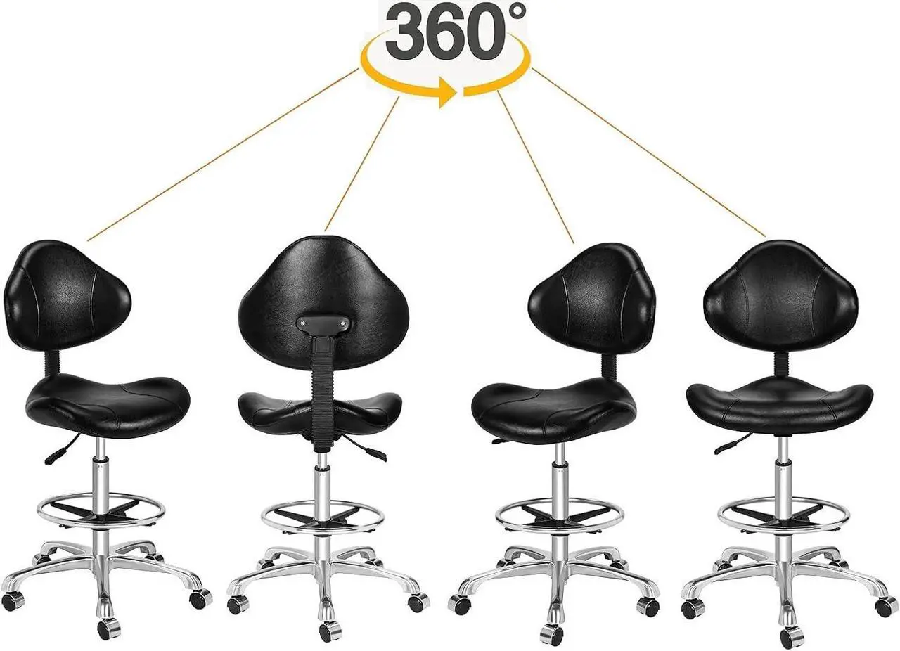 Alt view image 3 of 7 - Kaleurrier Ergonomic Drafting Chair with Back Support,Multi-Functional Height Adjustable Swivel Rolling Stool,Multi-Purpose Home Office Desk Chair (Black)