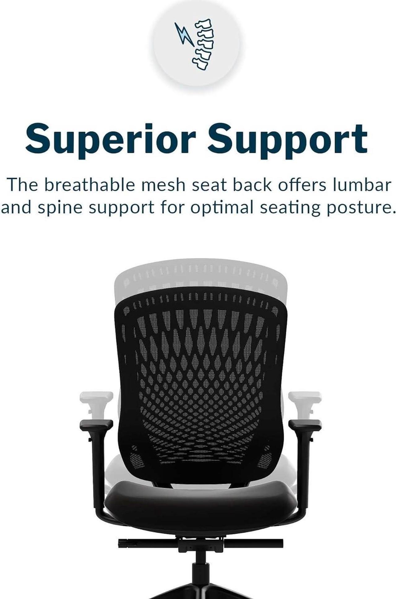 Alt view image 4 of 7 - Vari Performance Task Chair - VariDesk Ergonomic Desk Chair with Wheels - Adjustable Computer Chair with Memory Foam Cushion and Breathable Mesh Lumbar - Ideal for Home, Office, or Gaming - Black