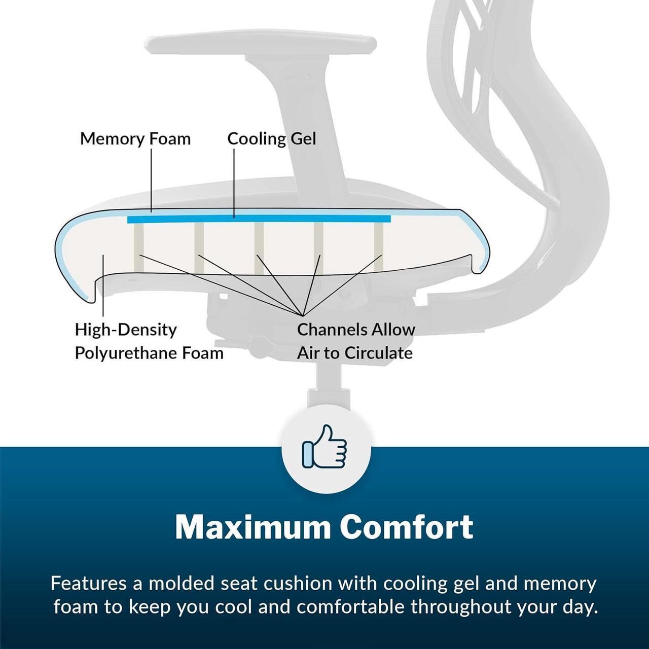 Alt view image 6 of 7 - Vari Performance Task Chair - VariDesk Ergonomic Desk Chair with Wheels - Adjustable Computer Chair with Memory Foam Cushion and Breathable Mesh Lumbar - Ideal for Home, Office, or Gaming - Black