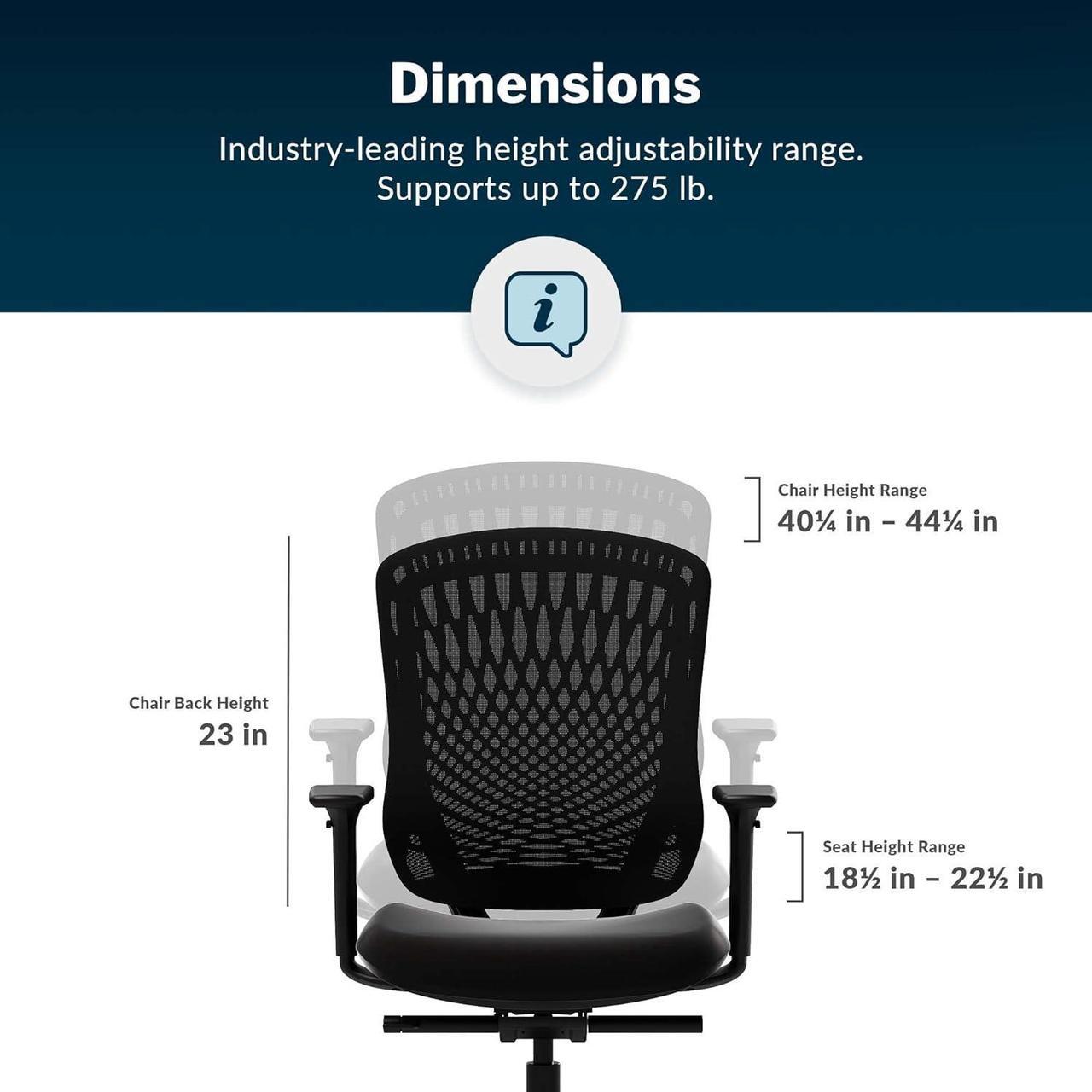 Alt view image 7 of 7 - Vari Performance Task Chair - VariDesk Ergonomic Desk Chair with Wheels - Adjustable Computer Chair with Memory Foam Cushion and Breathable Mesh Lumbar - Ideal for Home, Office, or Gaming - Black