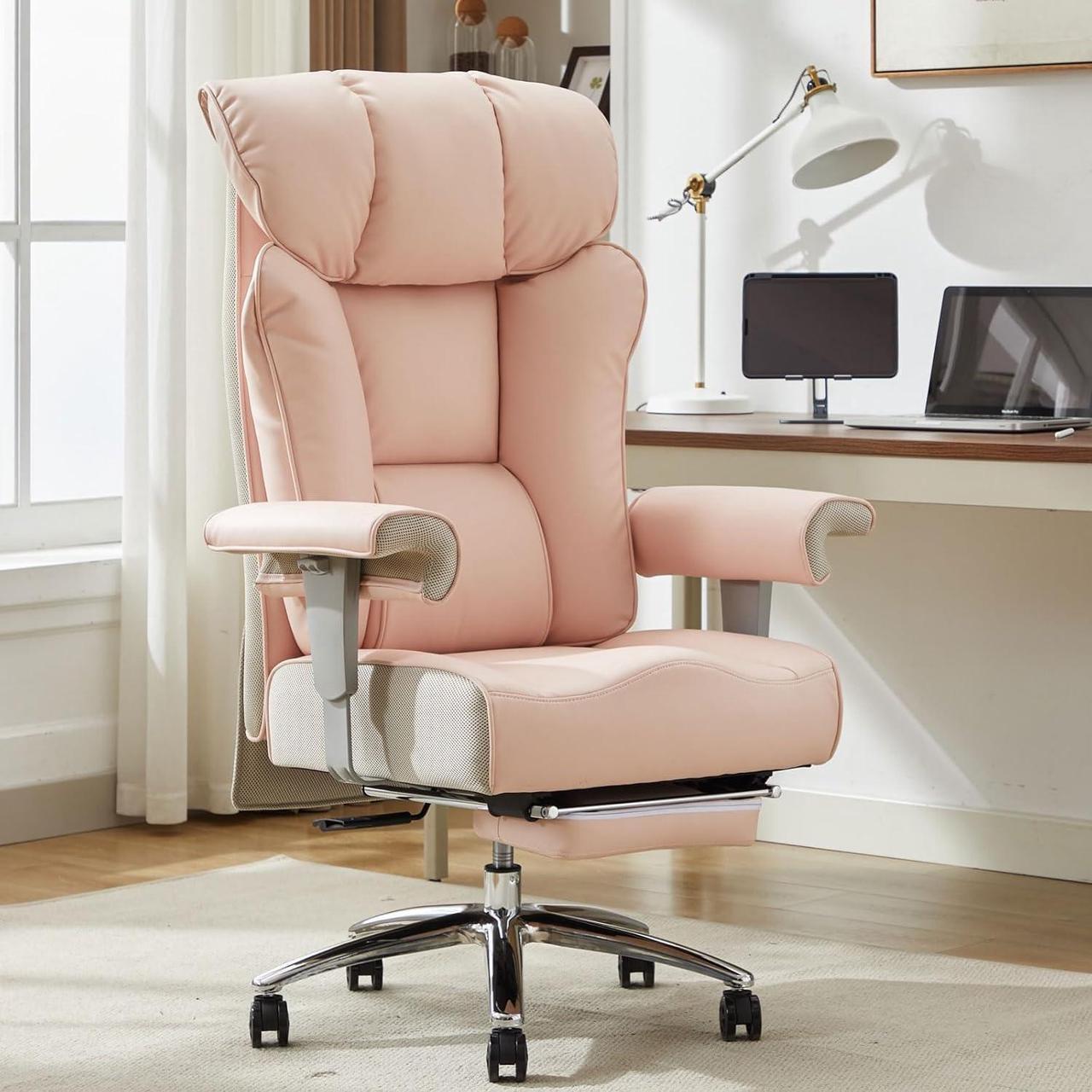Main image of Efomao Big and Tall Office Chair 450lbs, Ergonomic Office Chair, Executive Office Chair for Heavy People, Computer Chair with Foot Rest, High Back Office Chair, PU Leather Pink Office Chair