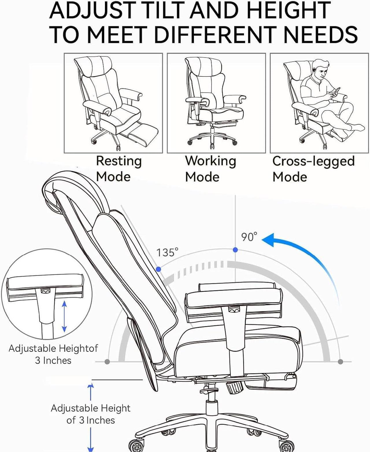 Alt view image 5 of 7 - Efomao Big and Tall Office Chair 450lbs, Ergonomic Office Chair, Executive Office Chair for Heavy People, Computer Chair with Foot Rest, High Back Office Chair, PU Leather Pink Office Chair