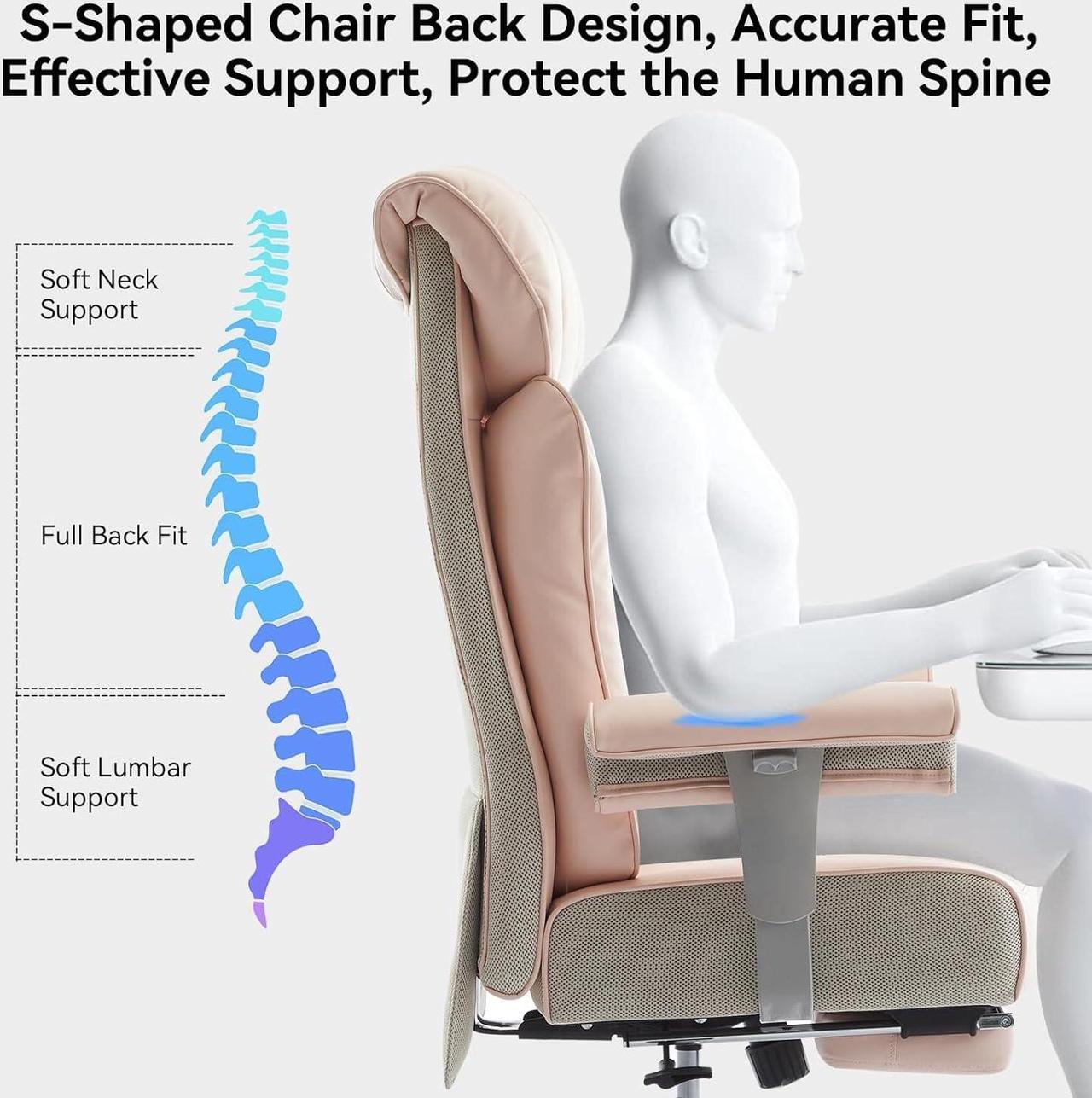 Alt view image 7 of 7 - Efomao Big and Tall Office Chair 450lbs, Ergonomic Office Chair, Executive Office Chair for Heavy People, Computer Chair with Foot Rest, High Back Office Chair, PU Leather Pink Office Chair