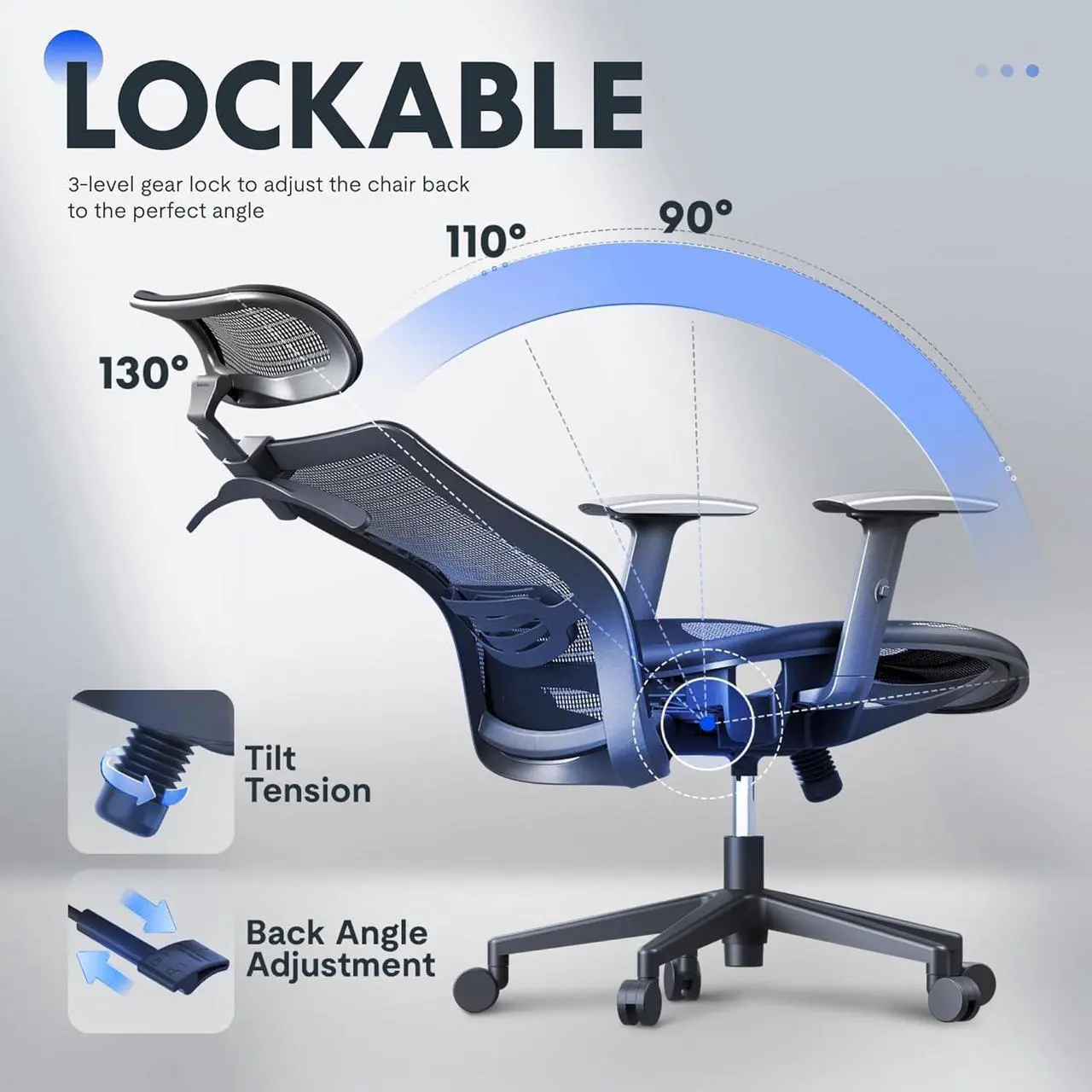 FLEXISPOT Ergonomic Office Chair High Back Mesh Swivel Computer Chair Home Office Desk Chairs with Wheels Lumbar Support Deep Black - Thumbnail 4