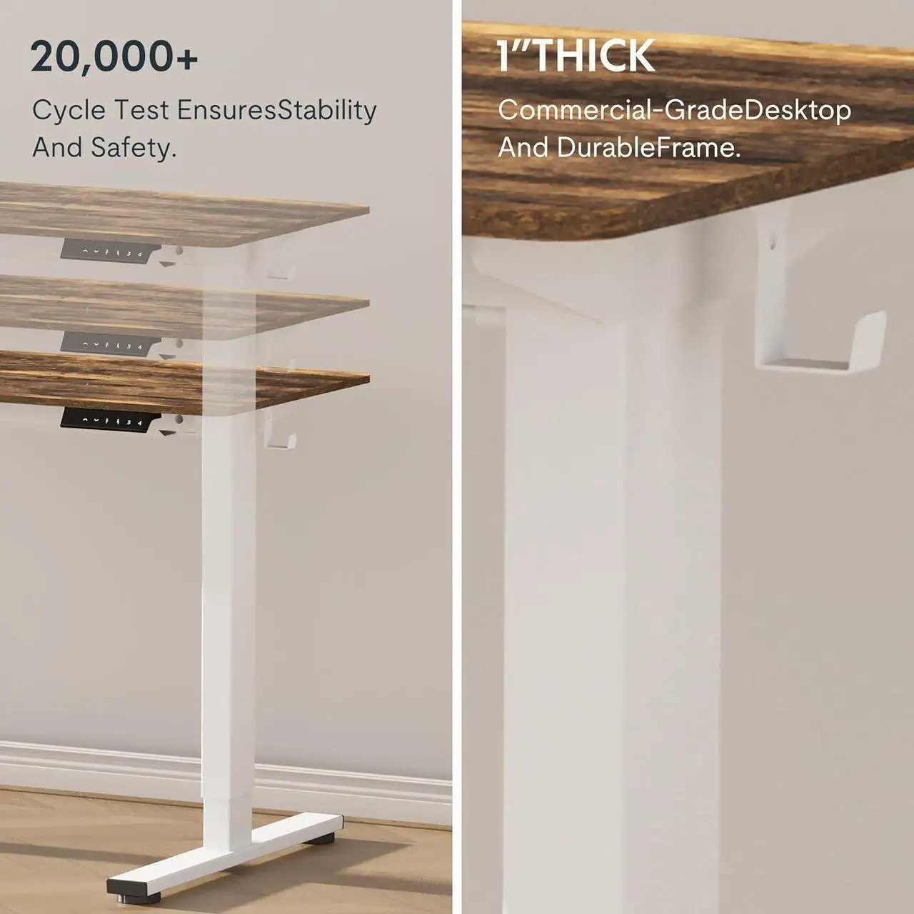 Alt view image 6 of 7 - FLEXISPOT EN1 One Piece Standing Desk, 48" x 30" Electric Height Adjustable Desk Sit Stand Desk for Home Office (White Frame + 48" Rustic Top, 2 Packages)