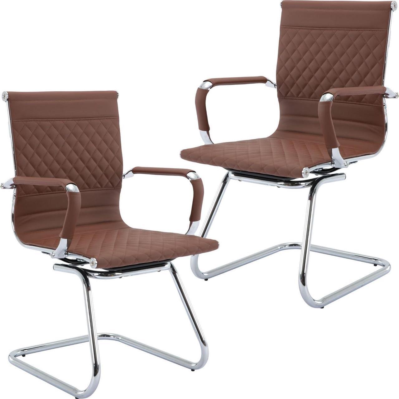Main image of Office Guest Chairs Reception Chairs Waiting Room Chairs Set of 2 Conference Room Chairs with Mid Back, Modern PU Leather Desk Chairs, Coffee