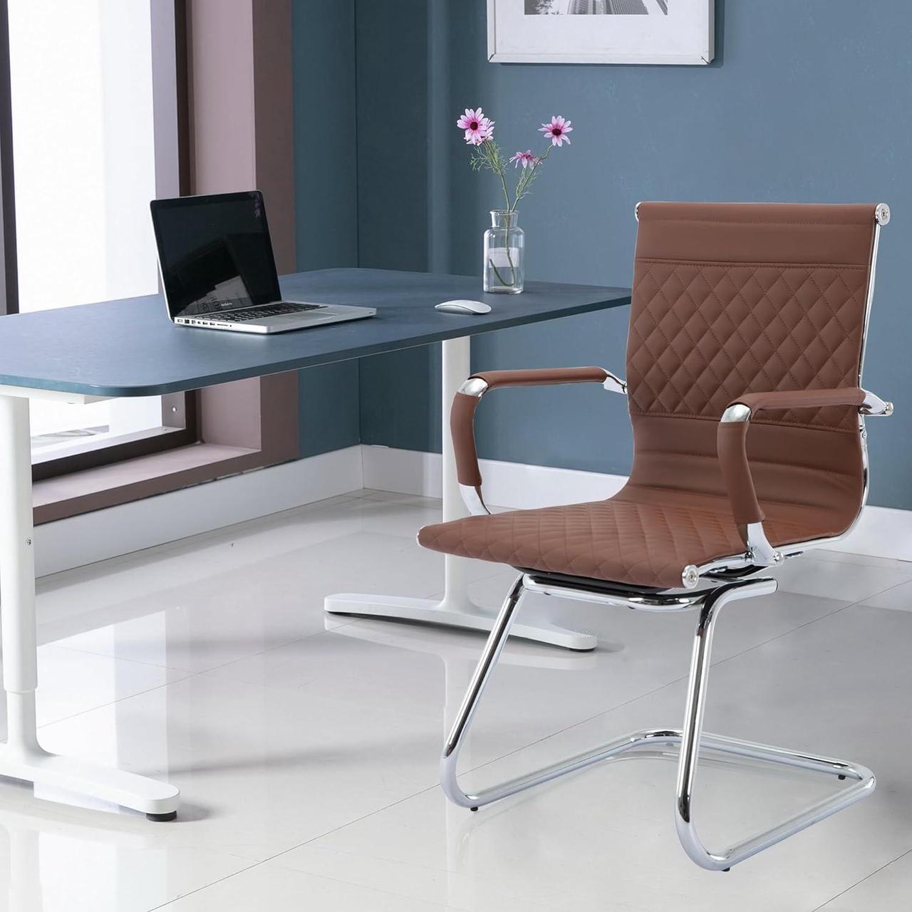 Alt view image 2 of 6 - Office Guest Chairs Reception Chairs Waiting Room Chairs Set of 2 Conference Room Chairs with Mid Back, Modern PU Leather Desk Chairs, Coffee