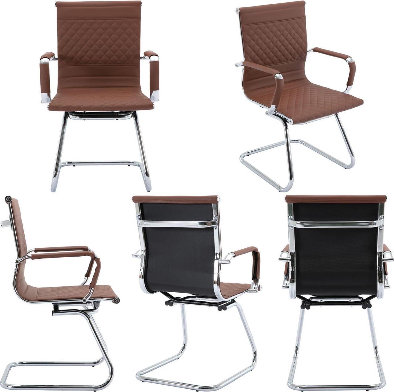 Alt view image 6 of 6 - Office Guest Chairs Reception Chairs Waiting Room Chairs Set of 2 Conference Room Chairs with Mid Back, Modern PU Leather Desk Chairs, Coffee