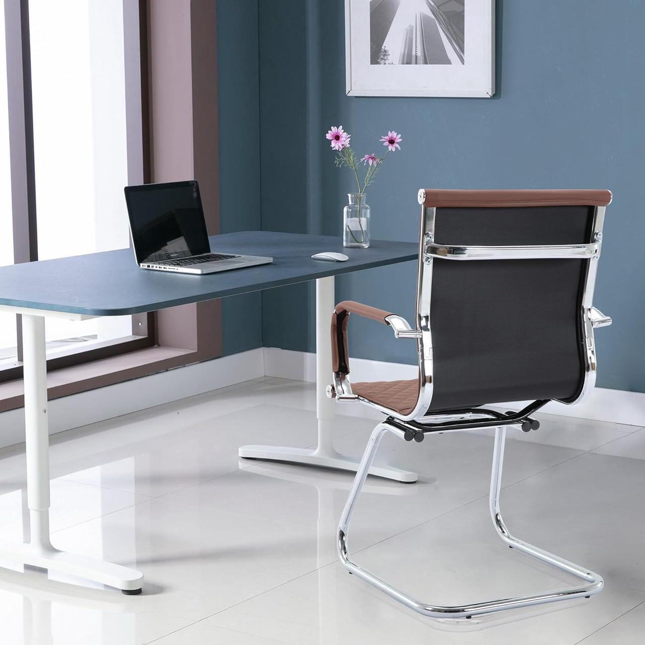Alt view image 4 of 6 - Office Guest Chairs Reception Chairs Waiting Room Chairs Set of 2 Conference Room Chairs with Mid Back, Modern PU Leather Desk Chairs, Coffee