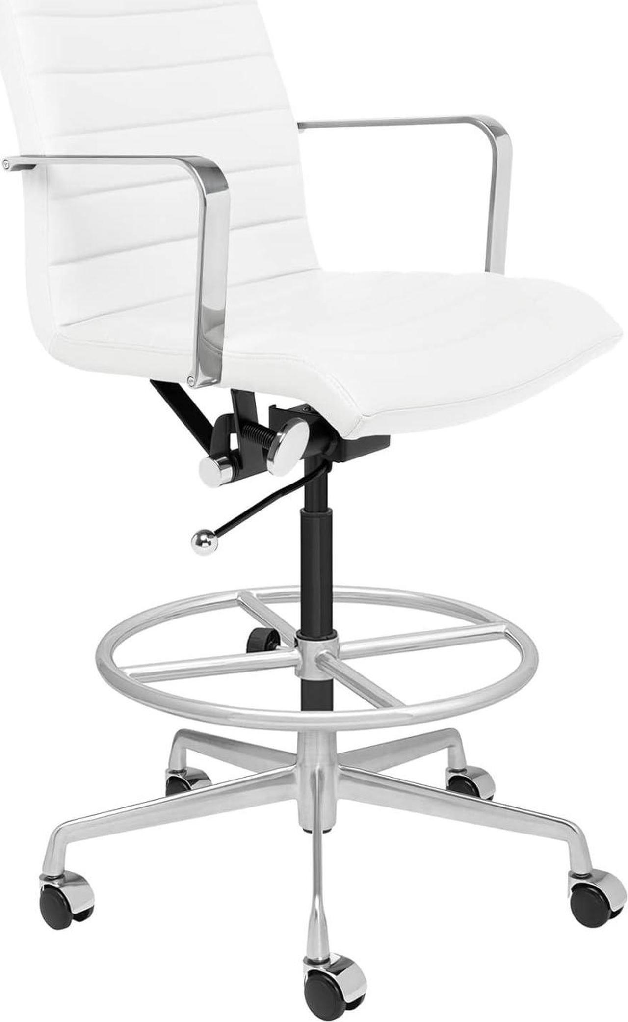 Main image of Laura Davidson Furniture SOHO II Ribbed Drafting Chair for Standing Desks, Standing Desk Chair - Ergonomically Designed, Commercial Grade Draft Height, Arm Rest & Cushion, Made of Faux Leather, White