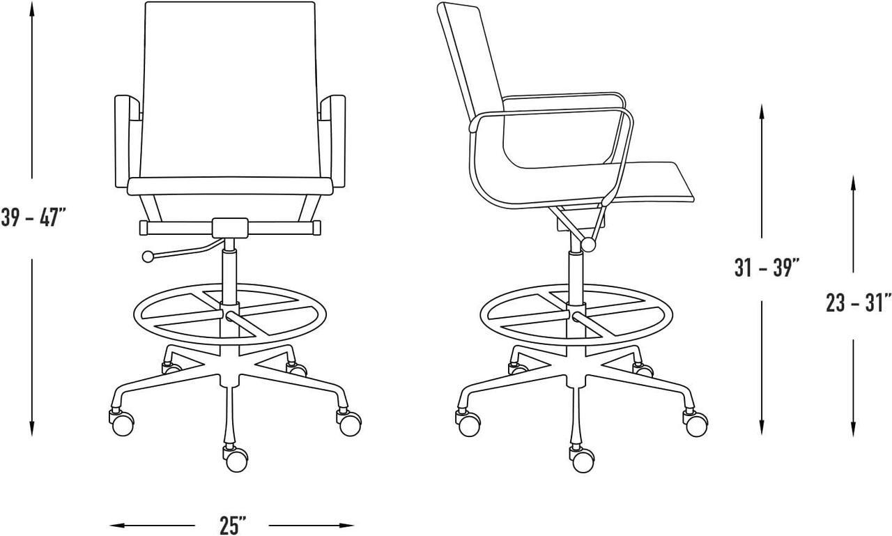 Alt view image 3 of 5 - Laura Davidson Furniture SOHO II Ribbed Drafting Chair for Standing Desks, Standing Desk Chair - Ergonomically Designed, Commercial Grade Draft Height, Arm Rest & Cushion, Made of Faux Leather, White