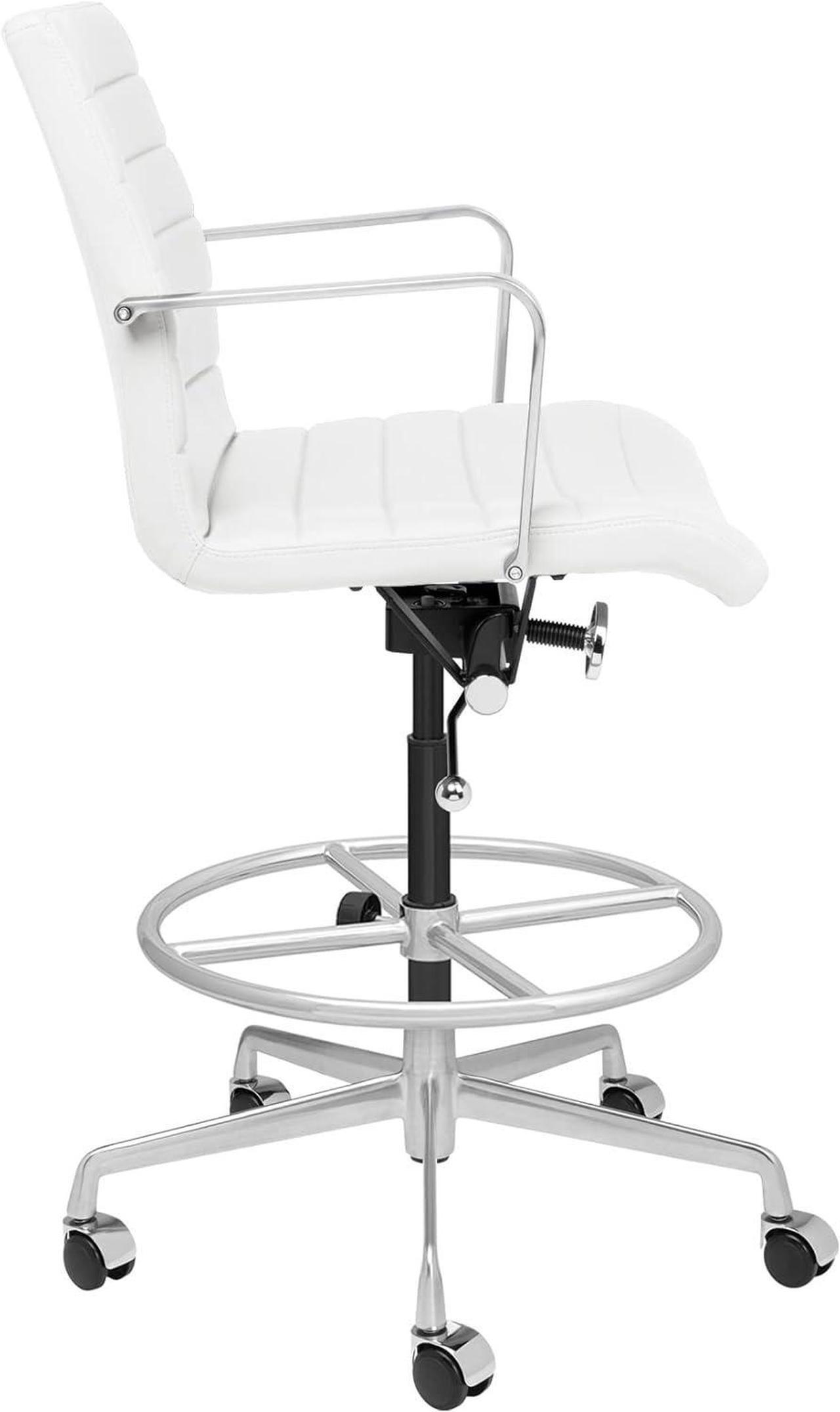 Alt view image 4 of 5 - Laura Davidson Furniture SOHO II Ribbed Drafting Chair for Standing Desks, Standing Desk Chair - Ergonomically Designed, Commercial Grade Draft Height, Arm Rest & Cushion, Made of Faux Leather, White
