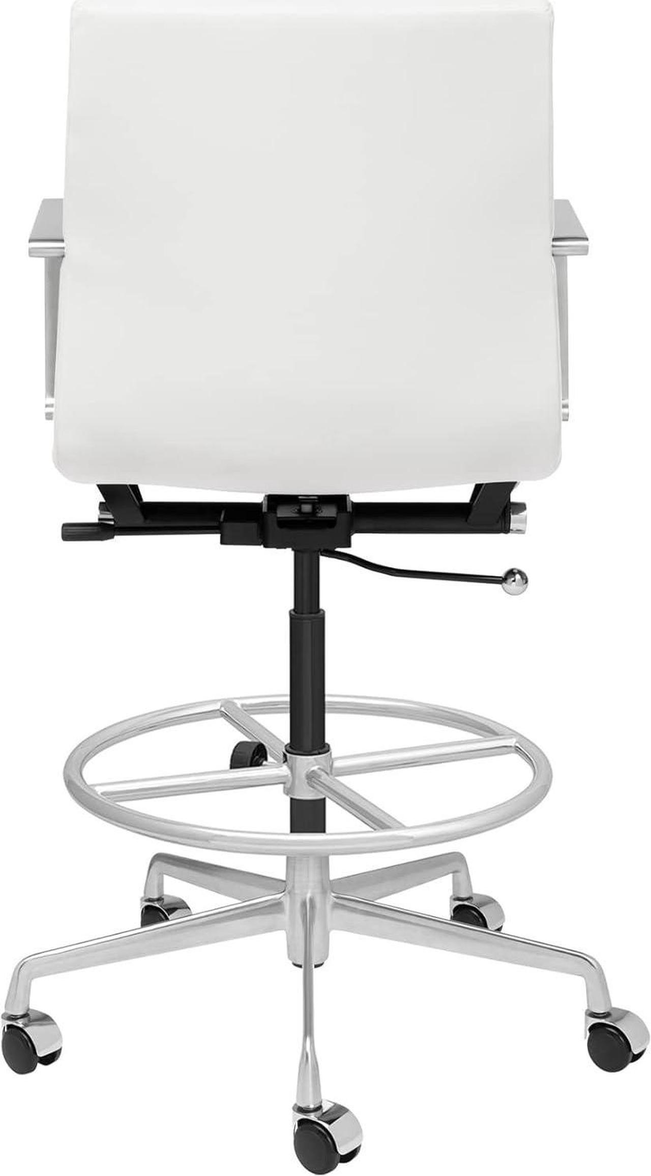 Alt view image 5 of 5 - Laura Davidson Furniture SOHO II Ribbed Drafting Chair for Standing Desks, Standing Desk Chair - Ergonomically Designed, Commercial Grade Draft Height, Arm Rest & Cushion, Made of Faux Leather, White