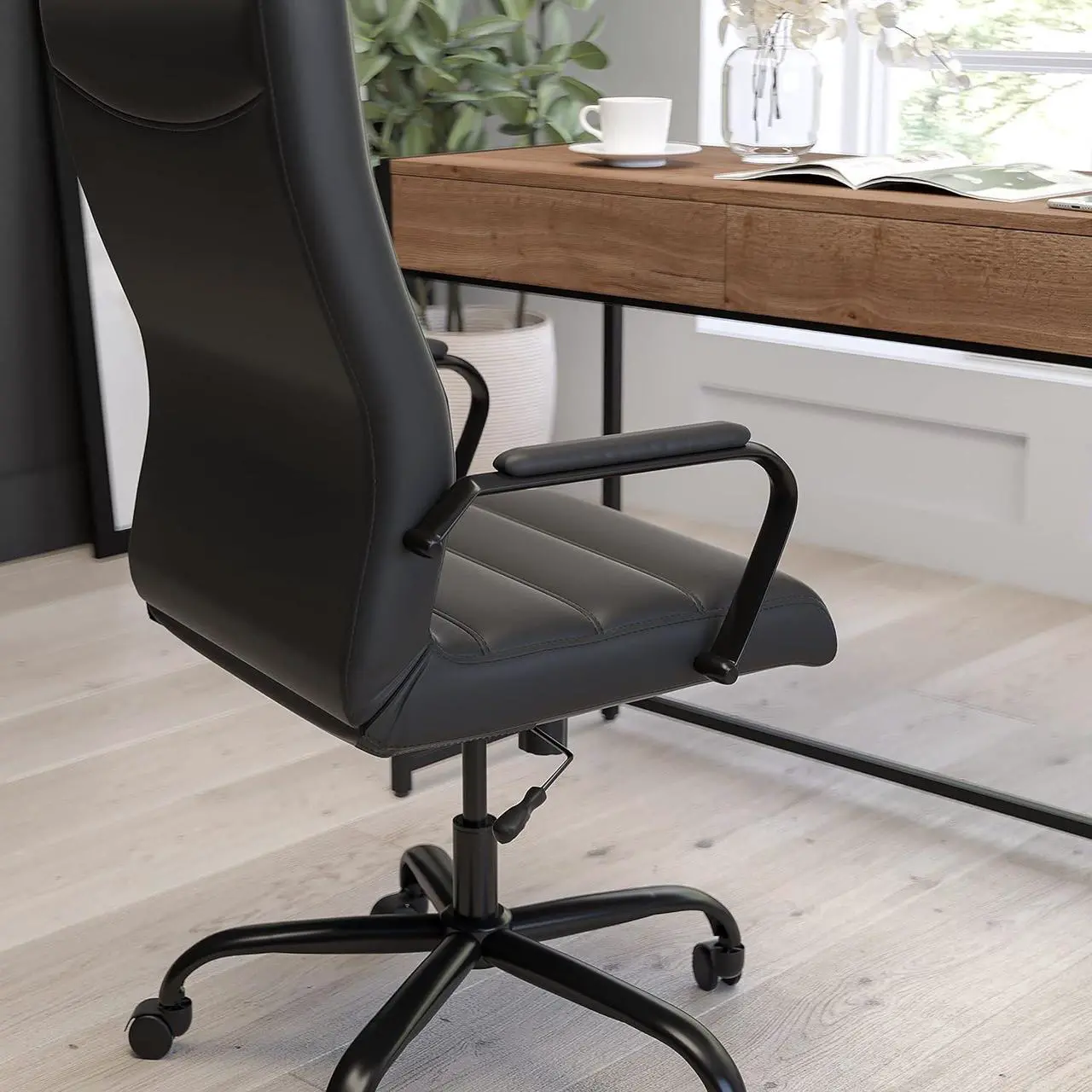 Alt view image 4 of 7 - Merrick Lane Milano Contemporary High-Back Black Faux Leather Home Office Chair with Padded Black Arms