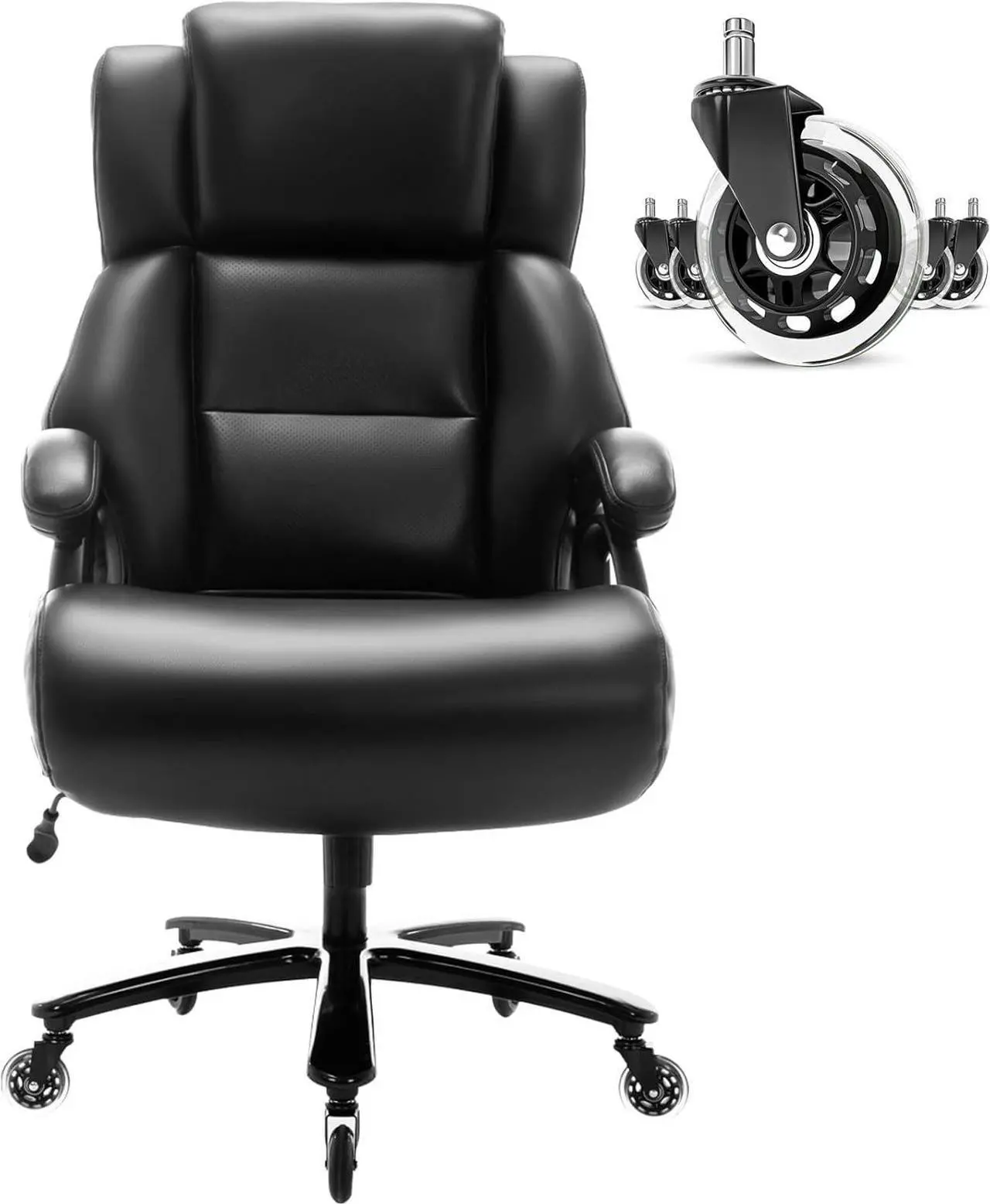 Main image of 400lbs Big and Tall Office Chair- High Back Large Executive Computer Desk Chair with Adjustable Lumbar Support Heavy Duty Metal Base Quiet Rubber Wheels, Thick Padded Wide Seat, Black