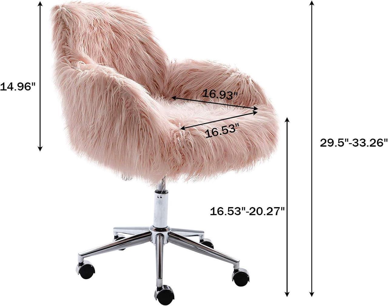 Alt view image 2 of 7 - SSLine Faux Fur Vanity Chair Elegant Pink Furry Makeup Desk Chairs for Girls Women Modern Comfy Arm Chair with Wheels in Bedroom Living Room