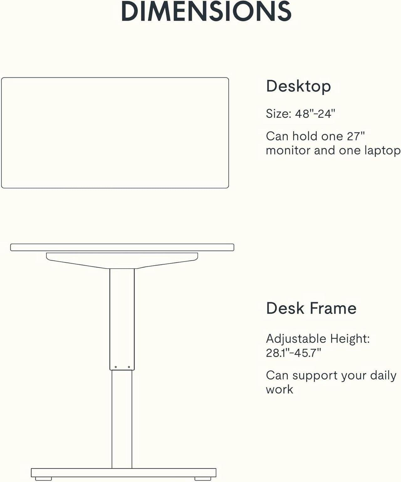 Alt view image 6 of 7 - FLEXISPOT EN1 Whole-Piece Standing Desk 48 x 24 Inches Height Adjustable Electric Desk Sit Stand Desk Home Office Desks (Black Frame + Gray Wood Grain Top, 2 Packages)