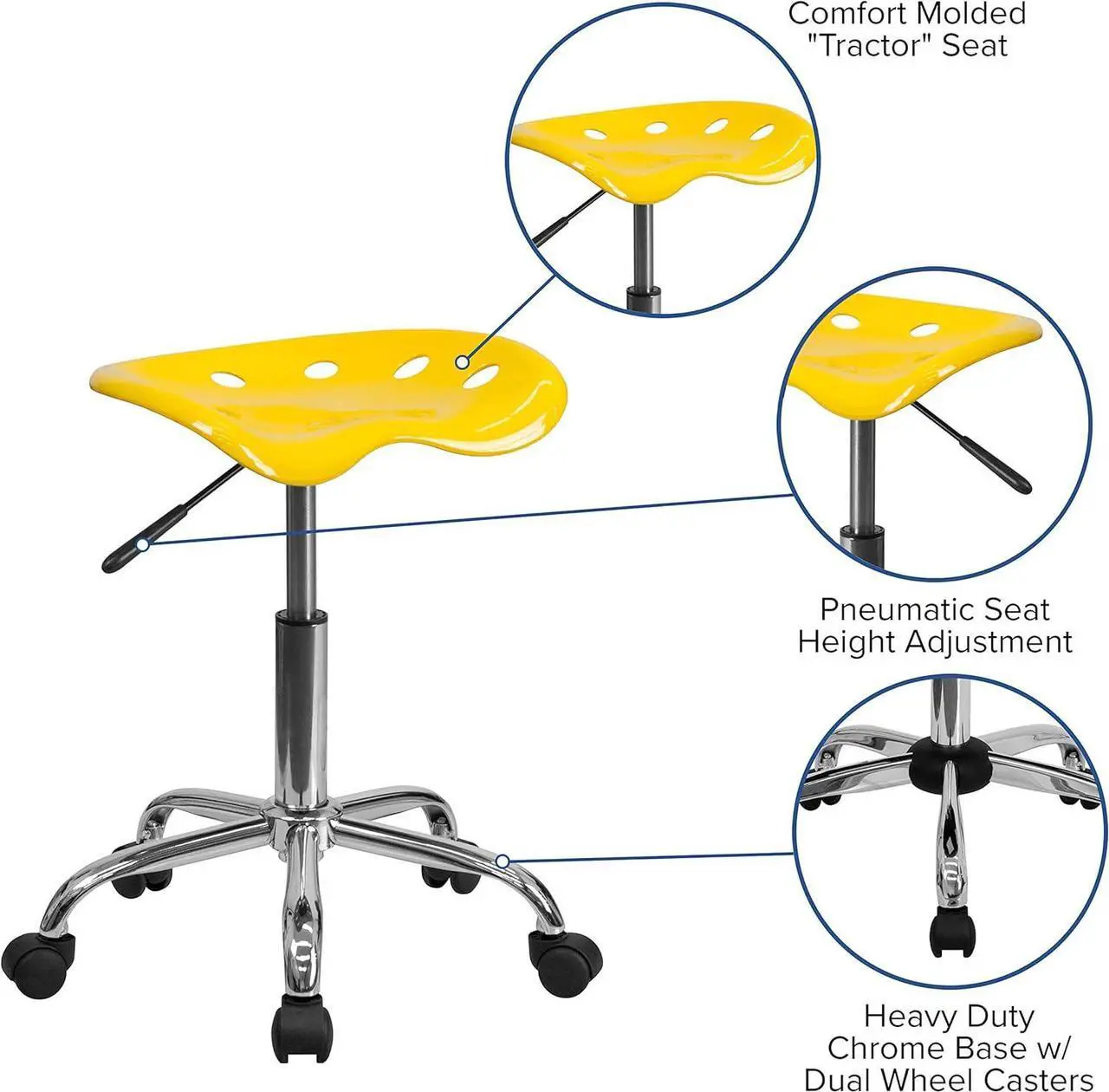 Alt view image 4 of 7 - Flash Furniture Taylor Vibrant Yellow Tractor Seat and Chrome Stool