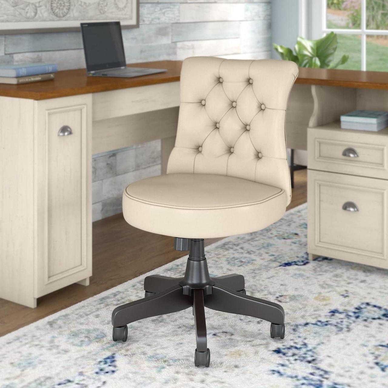 Alt view image 2 of 7 - Bush Furniture Fairview Mid Back Tufted Office Chair in Antique White Leather