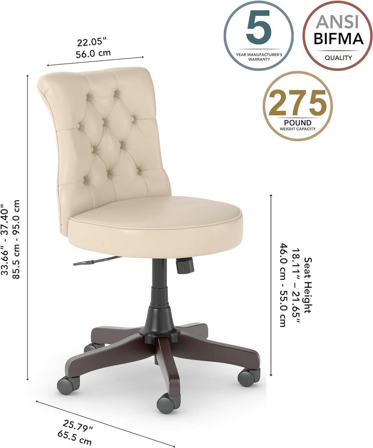 Alt view image 3 of 7 - Bush Furniture Fairview Mid Back Tufted Office Chair in Antique White Leather
