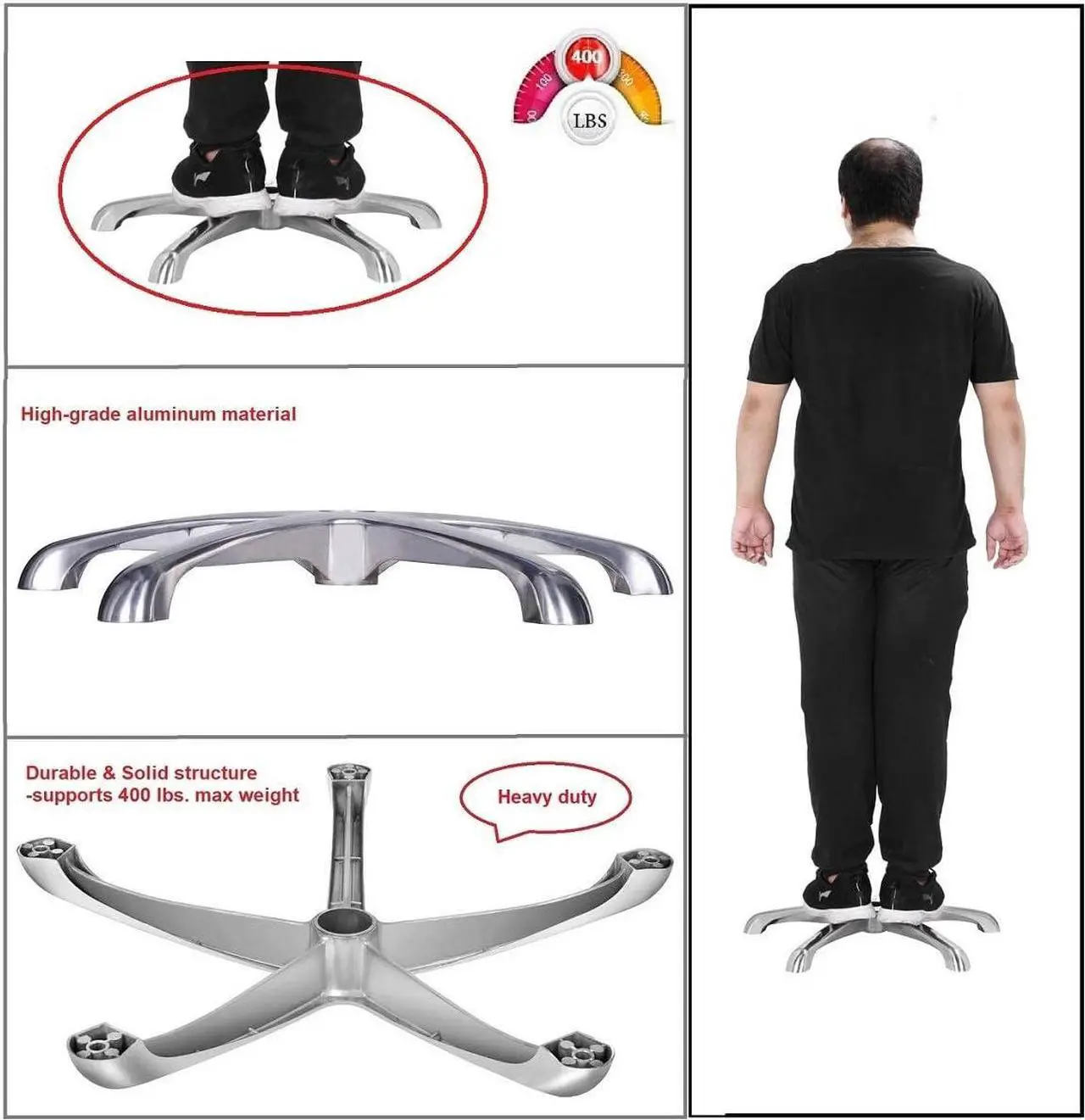 Alt view image 4 of 7 - Kaleurrier Chair Stool Base,Office Chair Replacement Parts,Reinforced Sturdy Aluminum 5 Legs Base,Heavy Duty Holds up 400 lbs,in Universal Standard Size - 25.2 inches